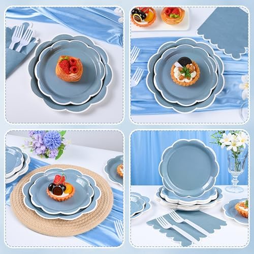 96 Pcs Dusty Blue and White Paper Plates and Napkins Set for 24 Guest - Image 6