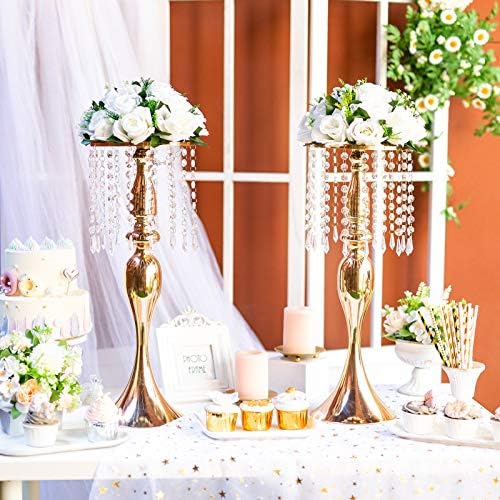 Sziqiqi Gold Centerpiece for Wedding with Crystal Beads Flower Stand, 2Pcs - Image 4