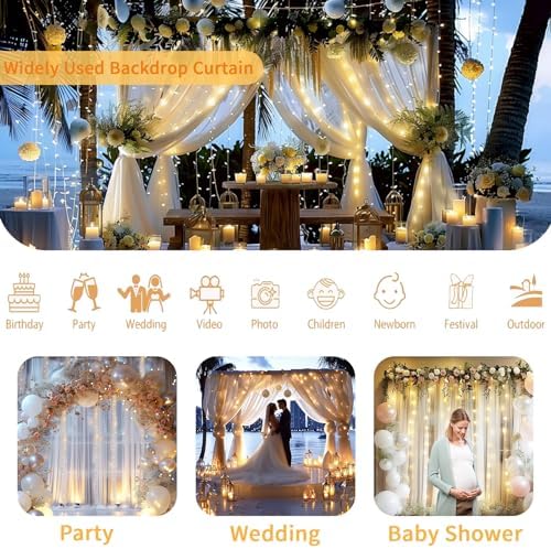 White Backdrop Curtain with Lights String for Birthday Decorations 10×10FT Tulle Backdrop Curtain for Parites Wedding Bridal Shower Baby Shower Bridal Shower (2 Panels 5×10ft) - Image 4