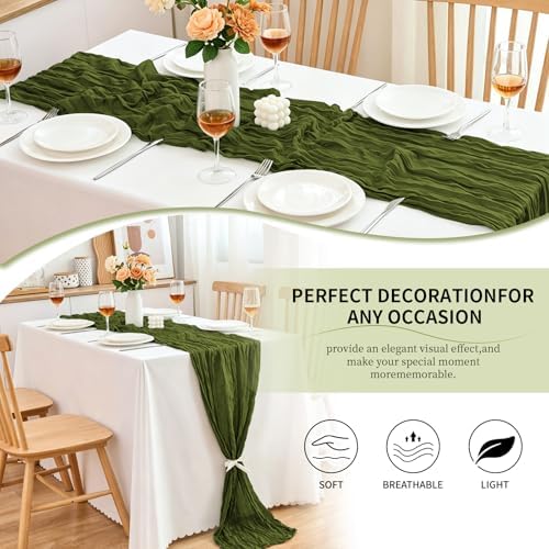 20 Pack Olive Green Cheesecloth Table Runner, 17x108 Inch Semi Sheer Boho Gauze Cheese Cloth Fabric Table Runners for Wedding Party Baby Shower Birthday Garden Farmhouse Table Decor - Image 5
