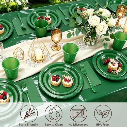 Green Plastic Plates for Party 50 Guests Disposable Green Dinnerware Set - Image 2
