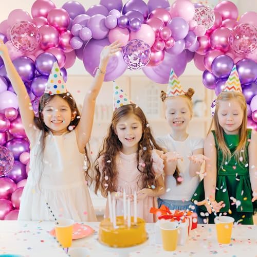 Pink Purple Balloon Garland Arch Kit,160Pcs Metallic Purple Magenta Balloons Pink and Purple Confetti Balloons with Heart Foil Balloon for Girl Birthday Bridal Baby Shower Party Decoration - Image 4