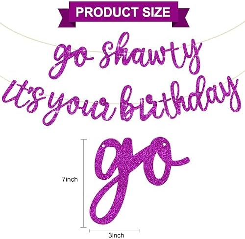 BEISHIDA Purple Go Shawty It's Your Birthday Banner - NO DIY - Hip Hop Theme Glitter Happy Birthday Banner - Pre-Strung - Purple Rap Theme Happy Birthday Sign for Man Women birthday Party Supply - Image 3