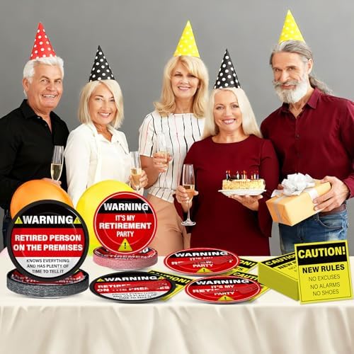 Qyeahkj 100 Pcs Funny Happy Retirement Party Supplies Caution Retirement Paper Plates and Napkins Set Disposable Warning Sign Tableware Decorations for Men Women Farewell Going Away Party Serves 25 - Image 5