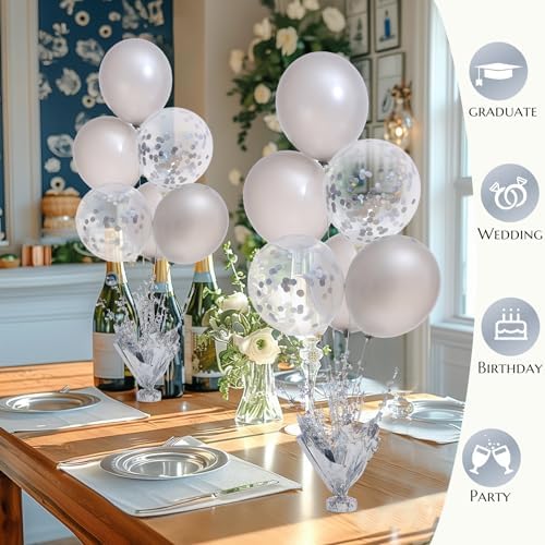 2 Set Silver Balloon Centerpieces for Tables Silver Balloons Stand Kit for Birthday Party Baby Shower Wedding Bridal Shower Retirement Engagement Graduation Prom Table Decorations - Image 5
