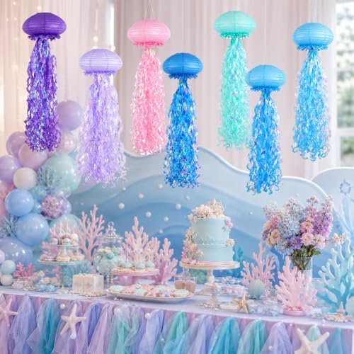6-Pack Jellyfish Paper Lanterns, Under the Sea Party Decorations - Image 3