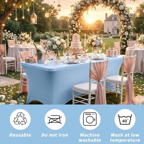 Fixwal 3 Pack 6FT Light Blue Tablecloth Rectangle Spandex Table Cover - Image 6