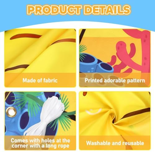 Pineapple Summer Photo Prop, Large Yellow Cartoon House Door Banner with 3 Photo Windows, Tropical Hawaii Party Supplies, Sea Beach Photography Background for Birthday Parties, Kids and Pets (80"x47") - Image 3