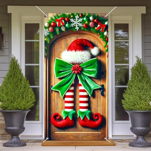 BlissYard Christmas Door Cover Elf Green 35x71 Inch Polyester - Image 6