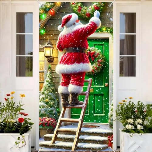 BlissYard Christmas Door Cover Lights Santa 35x71 Inch Polyester - Image 5