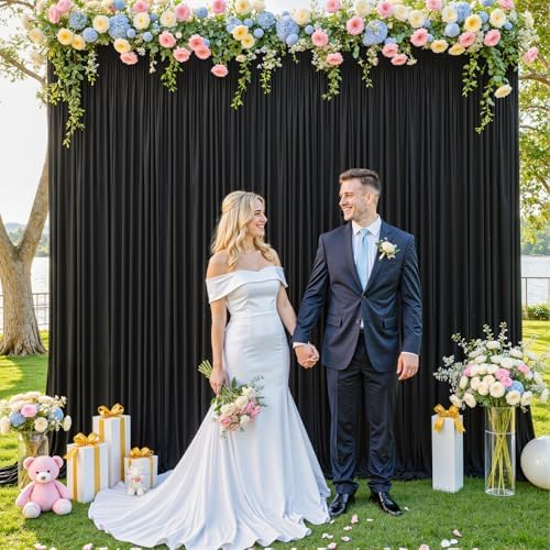 Black Backdrop Curtain for Parties Wrinkle Free Black Photo Curtains Backdrop Drapes Fabric Decoration for Birthday Party Wedding 5ft x 7ft,2 Panels - Image 3
