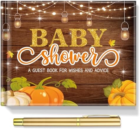 Fuyoooo 27 Pcs Rustic Little Pumpkin Baby Shower Guest Book with Gold Pen by Liraitoya