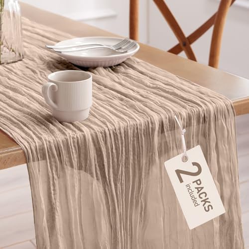 Pureegg 2 Pack Cheesecloth Table Runner 120 Inch Nude by Pureegg