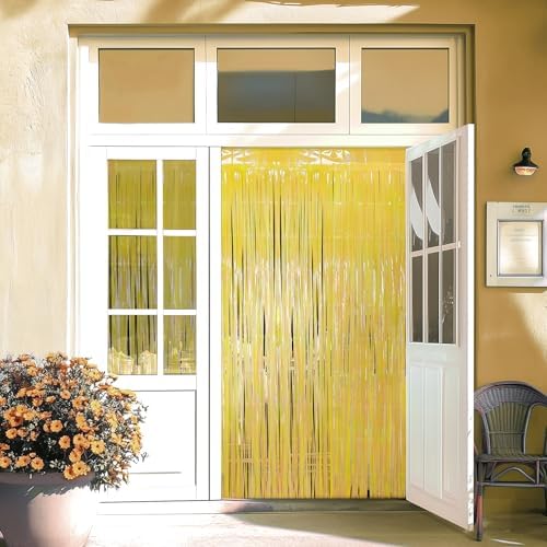 2 Pack Yellow Iridescent Streamers Backdrop, 3.3x6.6ft Foil Fringe Curtains Gold Holographic Door Tinsel Streamers for Birthday, Wedding, Holiday, Bachelorette, Theme Party Decorations - Image 7