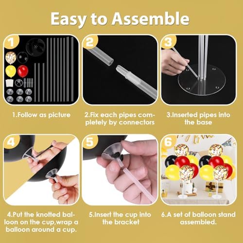 Voircoloria Balloon Stand Kit 4 Sets for Party Decorations,Yellow Black Red - Image 4