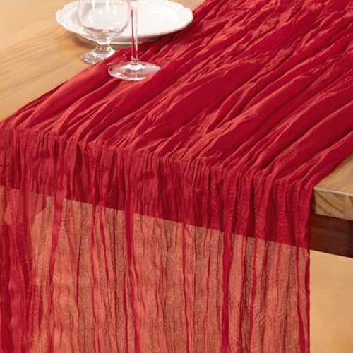 DeZerlor Red Cheesecloth Table Runner 1 Pack Christmas Runner by DeZerlor