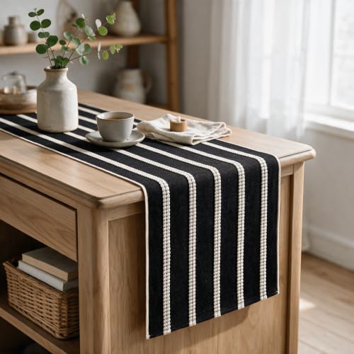 Artoid Mode Black Farmhouse Dashed Stripe Table Runner, Seasonal Holiday Boho Rustic Kitchen Dining Table Decoration for Home Party Decor 12x72 Inch - Image 3