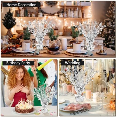 Crowye 18 Pcs Silver Foil Spray Centerpiece Table Decoration for Wedding - Image 5