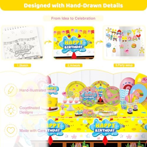 Yellow Cartoon Sea Birthday Decorations, 24 Guests Undersea Party Kit - Image 6