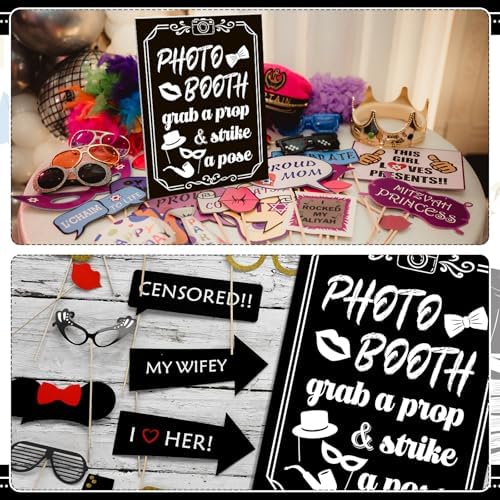 Briwooody Photo Booth Sign with Stand Retro Background Table - Image 5