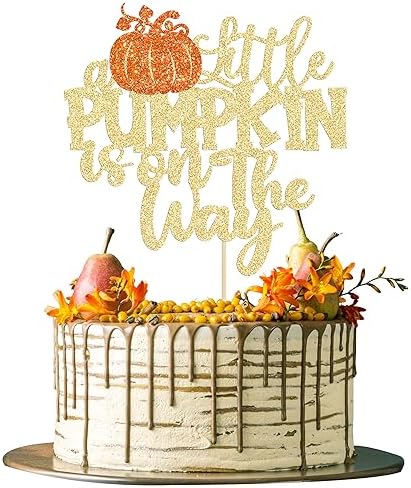 1Pc Little Pumpkin is on the Way Cake Topper Orange Glitter Boy Pumpkin Baby Shower Cake Topper Decorations for Autumn Little Pumpkin Themed Baby Shower Kids Boys Girls Birthday Party Supplies by Ephlyn