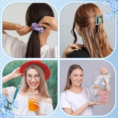 SiliFine 49 Pcs/12 Set Birthday Gifts for Girls, Muted Morandi Birthday Gifts for Girls Party Supplies, 12 Glass Cups, 12 Hair Band, 12 Hair Clip, 12 Tote Bag, 1 Ribbon for Women Spa Sleepover Slumber - Image 6