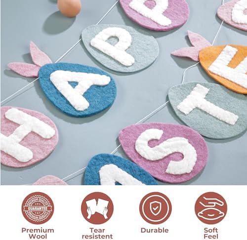 Folkulture Easter Garland (6 ft) | Premium Wool Felt Bunny Garland for Easter Decorations, Outdoor Spring Party & Home Décor | Easy to Hang, Adjustable Happy Easter Banner Or Garland for Mantle, Wall - Image 3