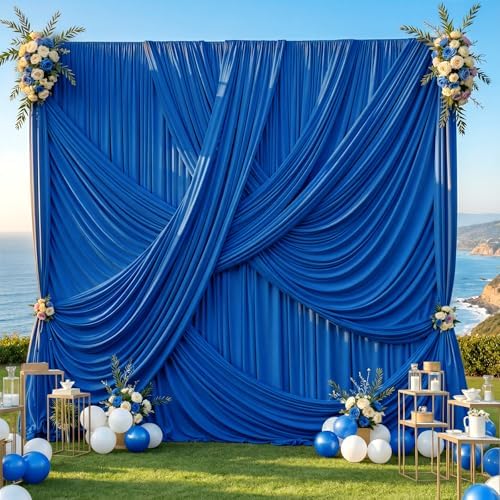 50x12 ft Royal Blue Backdrop Curtains for Weddings, Birthdays and Photos by PartyVillage