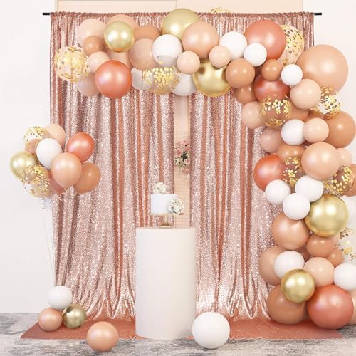 PartyDelight Rose Gold Sequin Backdrop Curtains 5x10ft 2 Panels - Image 4