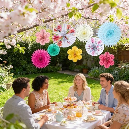 SUNBEAUTY Paper Flowers Decorations for Wall Tea Party Decoration Paper Fans Classroom Decoration Paper Floral Backdrop Decor for Valentines Day Mother's Day and Wedding, Set of 9 - Image 5