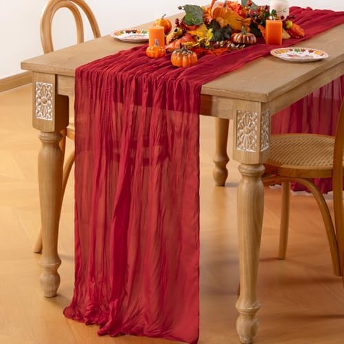 Red Table Runner Boho Fall Cheesecloth for Halloween Christmas 10ft, 3 Pack - Image 4