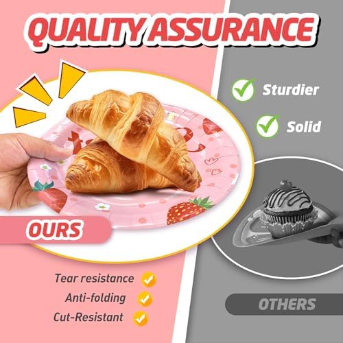 146Pcs Strawberry Plates and Napkins strawberry Party Supplies Includes Plates, Napkin, Fork, Cup, Straw, Tablecloth, Banner for Baby Shower Birthday Party Decorations, Serves 24 (Strawberry) - Image 4