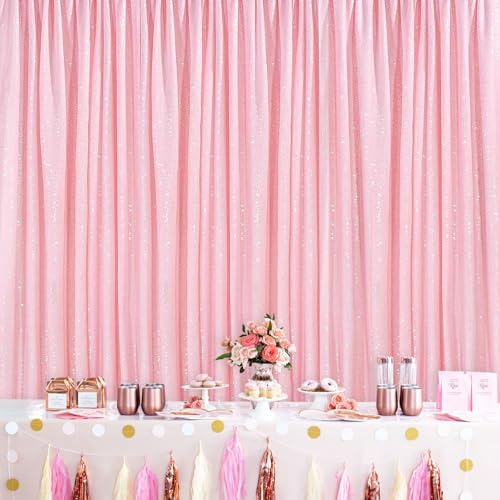 Glitter Pink Sequin Backdrop for Birthday Party Decorations 6x8FT Curtain by QueenDream