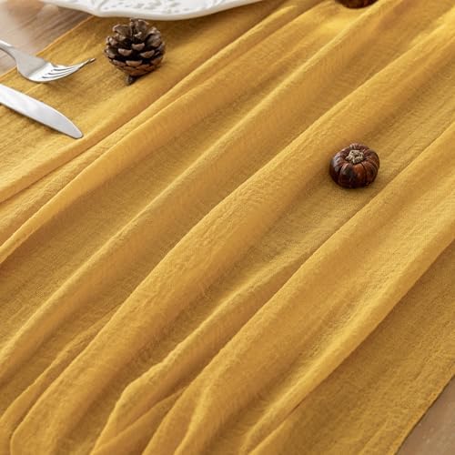 10Pcs Fall Golden Cheesecloth Table Runner 120 Inch Party Home Decor - Image 4