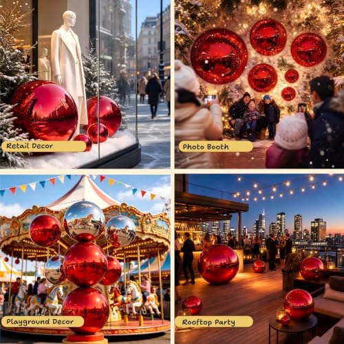 Red Inflatable Mirror Ball 47.3in, Reusable Hanging Mirror Balls Decor Shiny, PVC Large Event Decoration Disco Bubble for Holiday, Party, Wedding - Without Air Pump (1 Piece, 3.93ft) - Image 3
