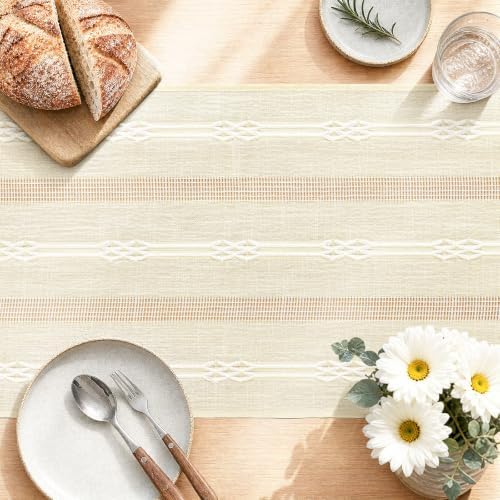 Rustic Linen Farmhouse Table Runner, Woven Boho Table Runner 13" × 90" - Image 2