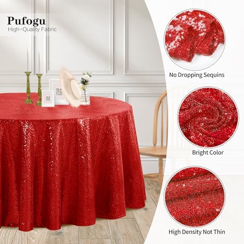 Pufogu 50" Round Red Sequin Tablecloth Glitter Red Table Cloths for Birthday Wedding Bridal Baby Shower Party Decorations - Image 3