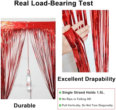 4 Pack Thickened Red Metallic Foil Fringe Curtains Streamer Rip Resistant Shimmer Tinsel Photo Booth Backdrop for Birthday Wedding Christmas Bachelorette Party Decorations 3.28ft x 6.56ft - Image 2