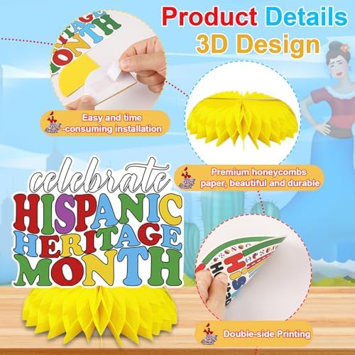 JULMELON 8Pcs Hispanic Heritage Month Decorations, Honeycomb Centerpieces - Image 3