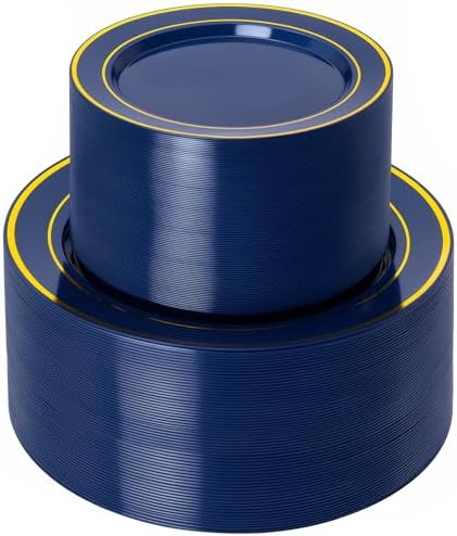 NOCCUR 200PCS Navy Blue Plastic Plates for 100 Guests - Include 100PCS 10" Dinner/ 100PCS 7" Dessert Disposable Plates Heavy Duty - Ideal for Party/Graduation/Memorial Day by NOCCUR