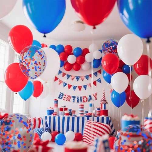 Red White Blue Latex Balloons 68 Pack, 12 Inch Patriotic Balloons with Confetti, Party Decorations for 4th of July, Independence Day, Graduation, Birthday, Air Helium Fill. - Image 7