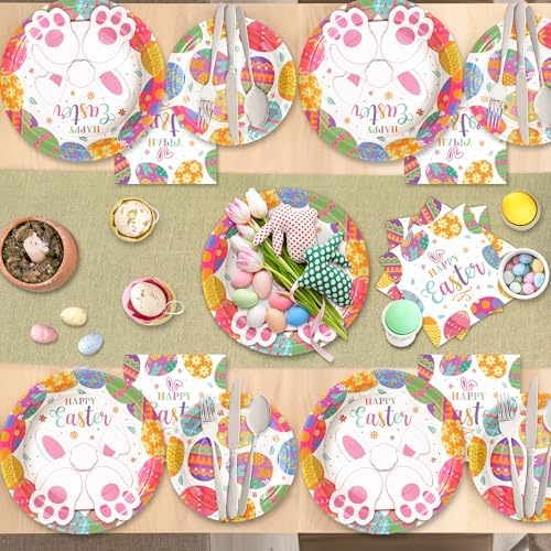 Happy Easter Plates and Napkins, 72PCS Colorful Easter Party Supplies, Bunny and Eggs Disposable Paper Plates, Spring Party Supplies, Rabbits Easter Party Decorations Serves 24 - Image 6