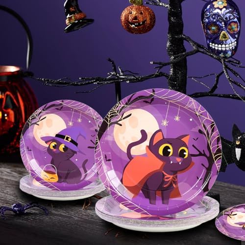 96PCS Halloween Paper Plates and Napkins Halloween Party Plates Cat Plates - Image 4
