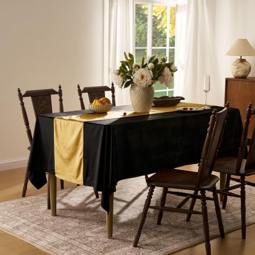 Black and Gold Velvet Rectangle Tablecloth: Luxury Table Cloth for Events - Image 4