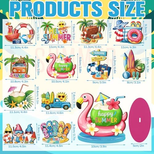 Wesiti 12 Pcs Summer Table Decor Wooden Summer Beach Table Centerpieces Beach Pool Balls Palm Tree Flamingo Tabletop Topper Tropical Hawaii Tiered Tray Decor for Kitchen Holiday Pool Party Supplies - Image 2