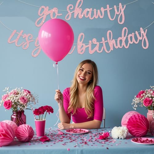 BEISHIDA Dark Pink Pre-Strung Go Shawty It's Your Birthday Banner Decor - Image 4