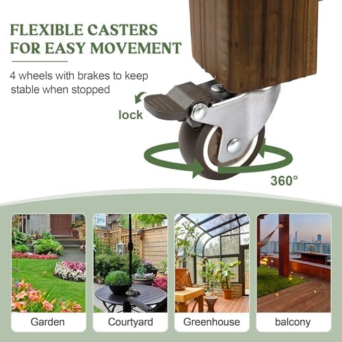 OIPRTGFJ Cedar Wood Outdoor Raised Garden Bed Planter Box with Locking Wheels, 41x21x20 inch, Carbonization Color - Image 3