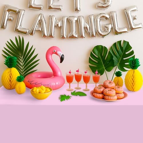 12 Pack Hawaiian Plastic Tablecloth for Rectangle Tables, Pink Green Yellow Tropical Disposable Table Cover, Luau Rectangle Table Cloth for Summer Flamingo Birthday Picnic Party Supplies Decorations - Image 4