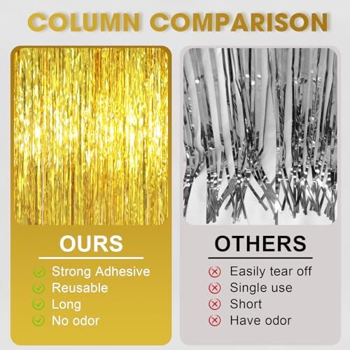 Voircoloria Gold Foil Fringe Backdrop Curtains, 3.3x6.6ft, 9pcs - Image 4