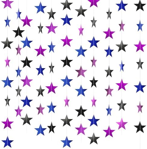 Patelai Blue Black Purple Glitter Star Garland Banner Decor, 130 Feet Bright Star Hanging Bunting Banner Backdrop for 2025 New Year Decor Graduation Wedding Birthday Christmas Party by Patelai